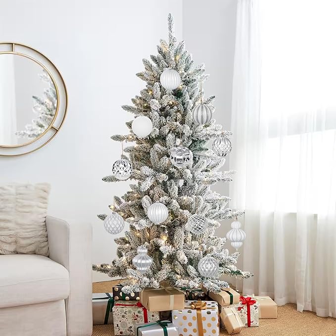 4" Christmas Ball Ornaments Set 12PCS Large Shatterproof Plastic Ornaments Christmas Tree Ball Hanging Ornaments for Xmas Tree Wedding Party Holiday Decorations - Silver, White