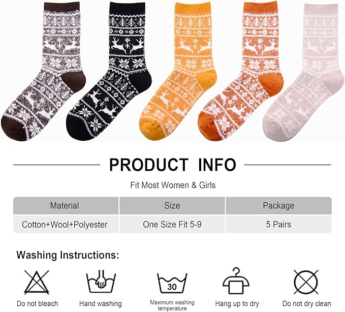 ICEIVY 5 Pair Fuzzy Cozy Socks for Women - Warm Comfy Soft Casual Home Sleep Winter Wool Socks - Gifts for Women