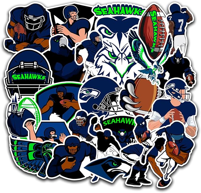 26 PCS Seahawks Stickers Pack Football Stickers Seattle Decal for Water Bottle, Laptop, Bicycle, Computer, Motorcycle, Travel Case, Car Decal Decoration Sticker Graffiti Decals