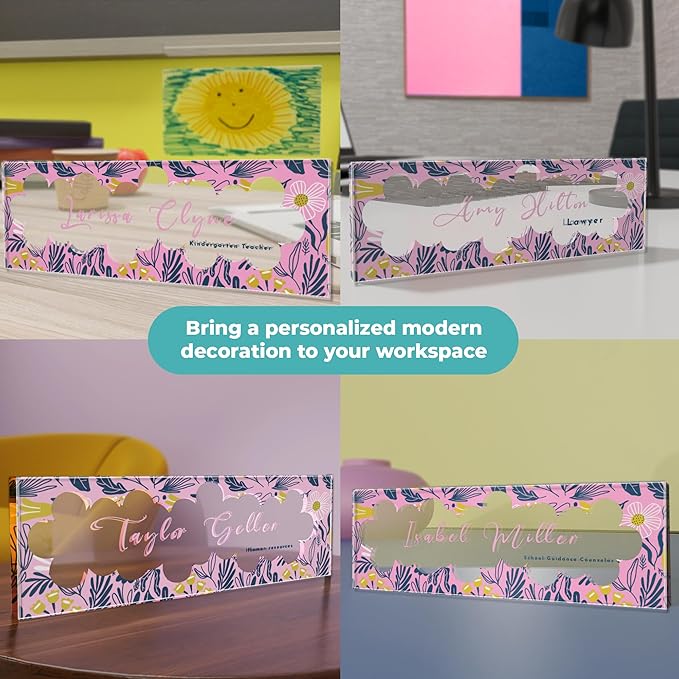 EGD Thick Clear Acrylic Desk Name Plate Personalized I Office Desk Accessories I Custom Name Plate with Multiple Design Options (10 x 3.5 Inch) (5. 1/2" Thick Clear Acrylic Color)