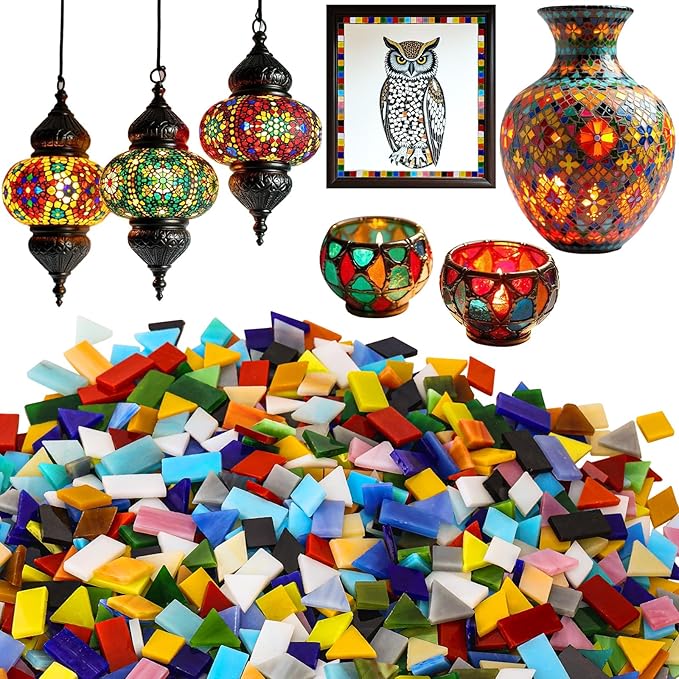 2400 Pcs Mosaic Tiles, Glass Mosaic Tiles for Crafts Bulk, Assorted Color Stained Mosaic Glass Pieces, Mosaic Supplies for Home Decoration, Art Crafts, DIY Projects, Opaque