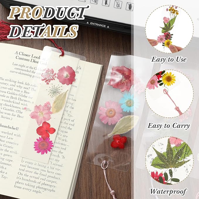 150 Pcs DIY Pressed Dried Flower Bookmark Making Kit, DIY Bookmark Bulk Thanksgiving Teacher Gifts for Reading Women Book Lovers(2 x 8 Inch,Rainbow Color)