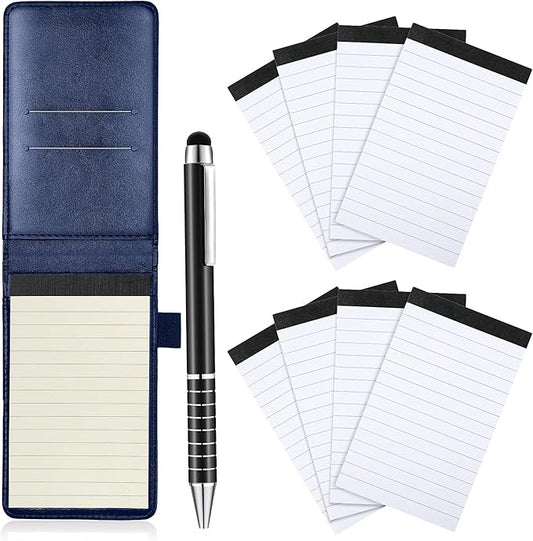 Outus 10 Pcs Pocket Notebook with Pen Set Included Mini Pocket Notepad Holder with 50 Lined Sheets, Metal Pen, 8 Pcs 3 x 5 Inch Memo Book Refills, 30 Lined Paper Per Note Pad (Blue)