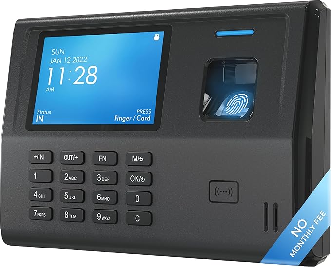 ANVIZ Time Clocks for Small Business Employees - No Monthly Fee No Software Required - Fingerprint Biometric Clock in and Out Machine - Right Out of The Box, Finger + RFID + Pin Punching