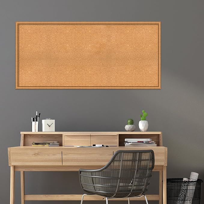 Amanti Art Natural Cork Board for Wall, 28x60 Vision Board with Bronze Frame, Oversize Corkboard Office Decor for Home Organization, Casual Corkboard Pinboard to Display Items for Home Organization
