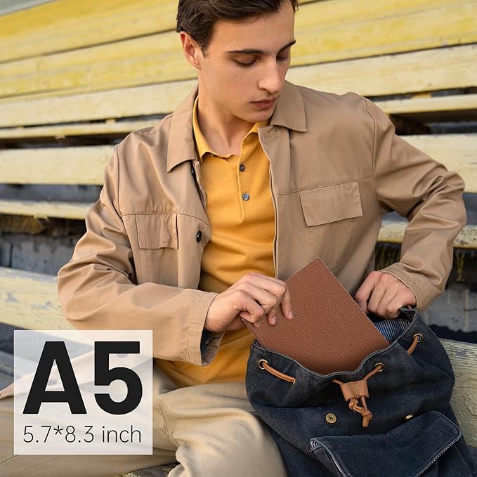 CAGIE Lined Journal Notebook for Men & Women,176 Pages A5 Medium Size Softcover Leather Journals for Writing,Travel,Business,Work & School, 100 GSM Thick Paper (5.7'' x 8.3'') (Brown)