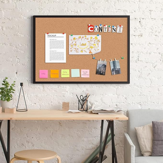Board2by 2-Pack Cork Board Bulletin Board 18“ x 24”, Black Wood Framed Corkboard, Office Board for Wall Cork, Large Wall Mounted Notice Pin Board with 32 Push Pins for School, Home & Office