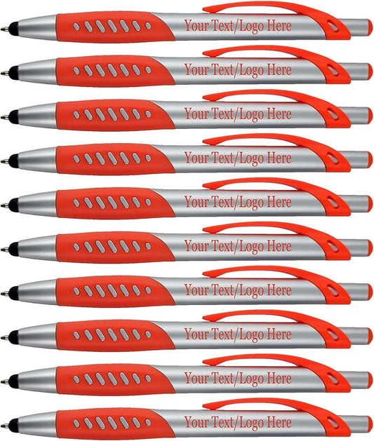 Personalized Pens With Custom Logo or Text-300 Pack Bulk-for Businesses, Parties, and Events, 2 in 1 Ballpoint Pen & Capacitive Stylus for Touchscreen Devices, Click Action, Black Ink, Orange
