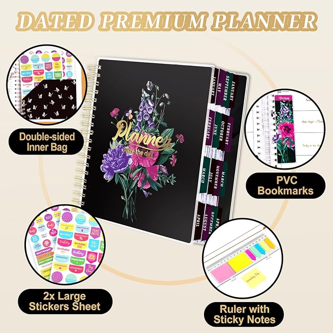 Planner 2025-2026, 18 Months Large Academic Daily Weekly Monthly Planner Organizer, July. 2025 - Dec. 2026, 8.5x9.8" Agenda with Page Tabs, Separator Page, Pocket Folder, Bookmark, Stickers & Sticky Note Set