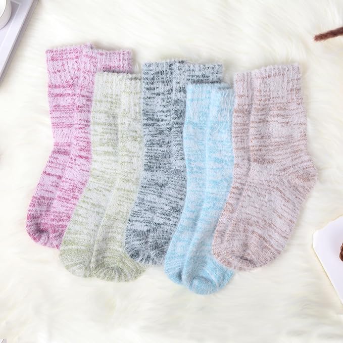 ICEIVY 5 Pair Fuzzy Cozy Socks for Women - Warm Comfy Soft Casual Home Sleep Winter Wool Socks - Gifts for Women