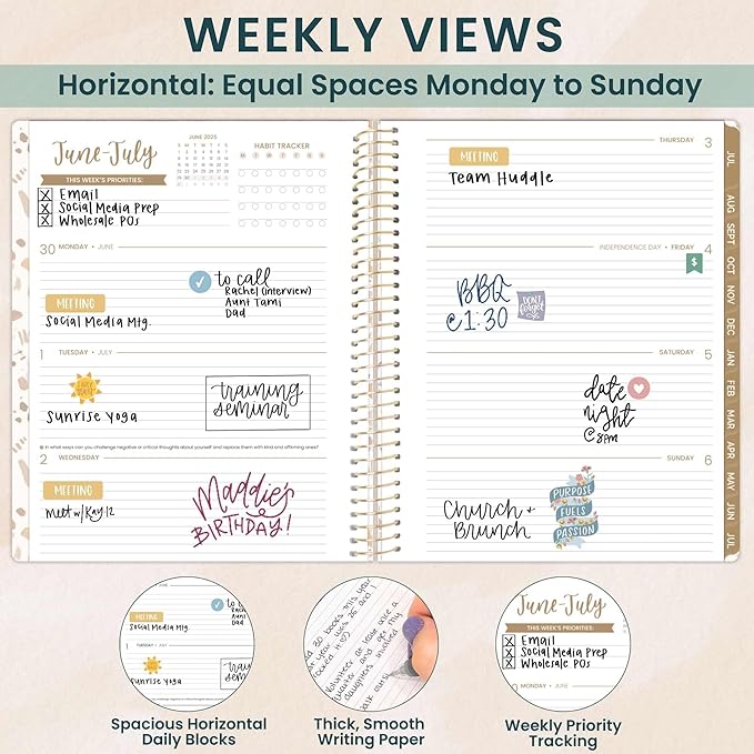 bloom daily planners 2025-2026 (8.5" x 11") Academic Year Day Planner (July 2025 - July 2026) - Weekly & Monthly Dated Agenda Organizer with Stickers & Tabs - Moments of Grace