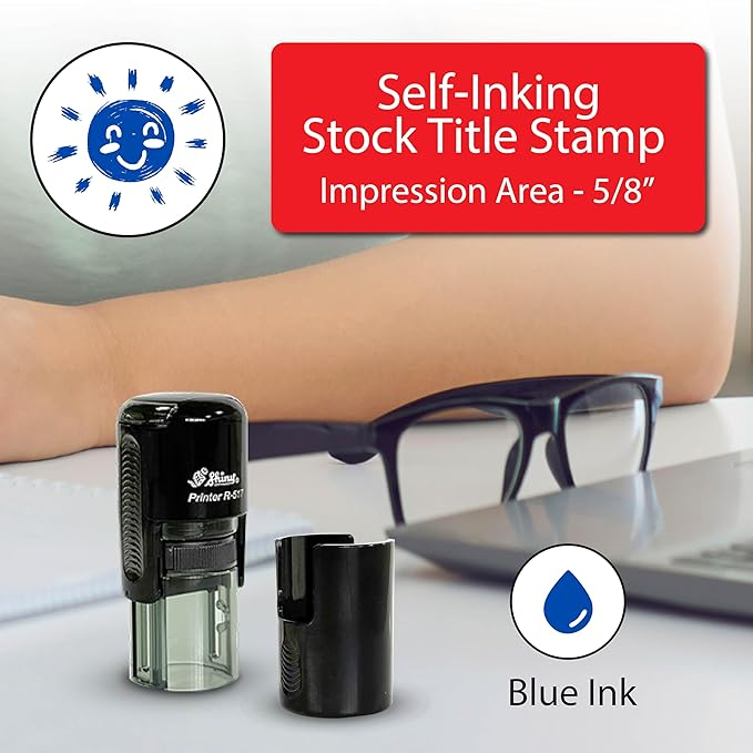 Shiny Sun Teacher Stamp, Round Self Inking Stamp for Classroom, Blue Ink
