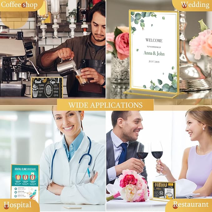 Hoteam 18 Pack Acrylic Sign Holder 4 x 6 Inch Gold Frames Wedding Table Number Holders, Double Sided Picture Frame Clear Display Menu Stand for Home Photo Flyers Wedding Party (Horizontal, Vertical)