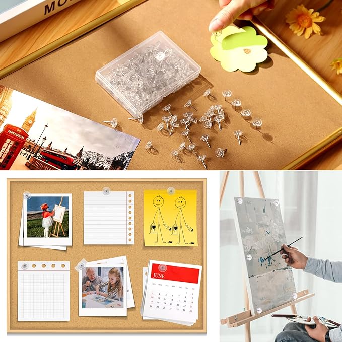 150 PCS Push Pins, Standard Plastic Head Steel Point Thumb Tacks, Clear Round Head for Bulletin Boards, Fabric Markers & Crafts Organization