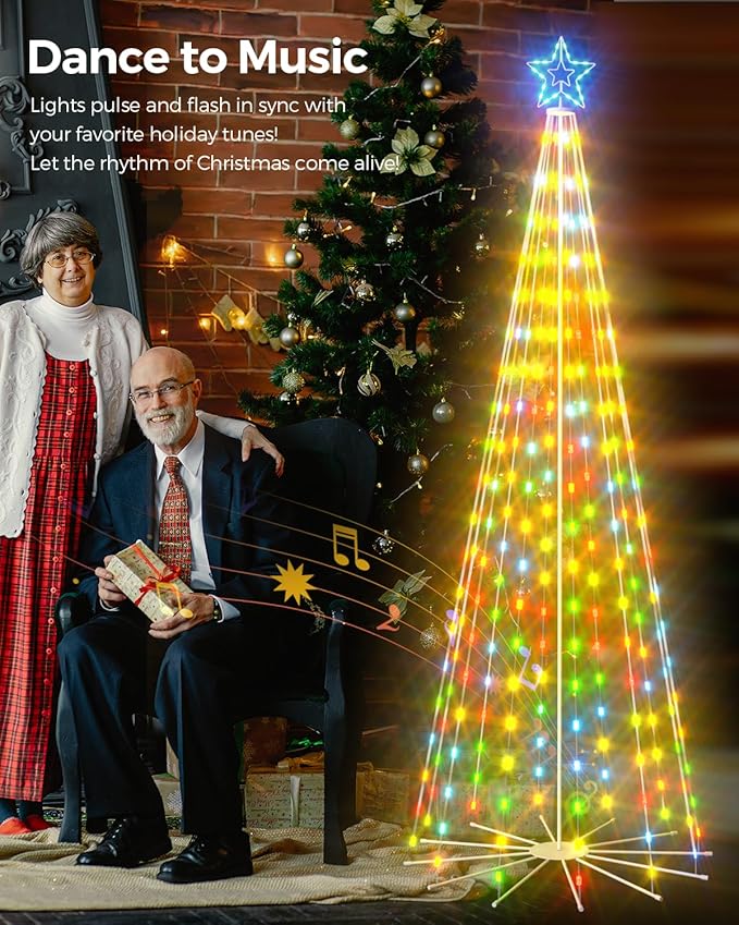 9ft Smart Outdoor Lighted Christmas Tree with Sturdy Iron Base, 16 Mil Color Changing, Music Sync, Timer, Group Control, RGB Led Christmas Decorations for Indoor Outdoor