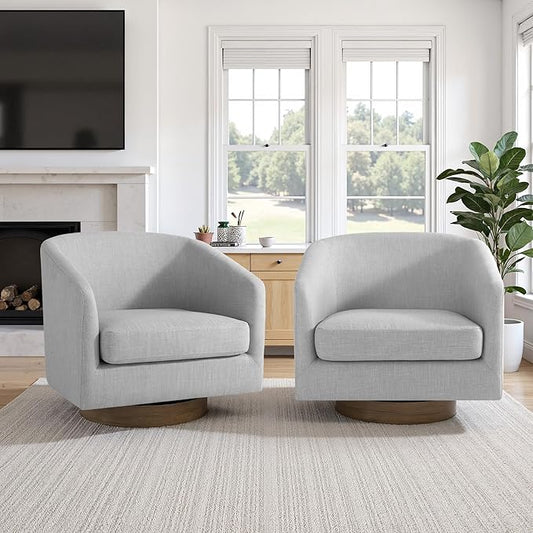 UIXE Swivel Accent Chairs Set of 2, Fabric Upholstered Barrel Chair for Living Room, Comfy Round Armchair Single Sofa Bedroom Reading Seat - 31" W, Light Gray