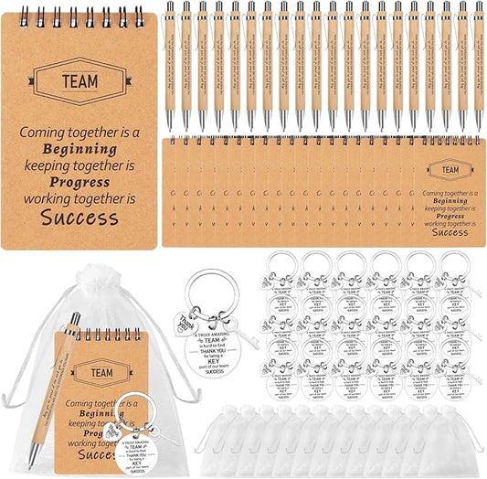 CZWZ 80 Pcs Employee Appreciation Gifts Set, Includes Notepads Pens Thank You Keychains and Organza Bags, Team Recognition Gifts for Coworkers Staff Employees Retirement Birthday Christmas(Brown)