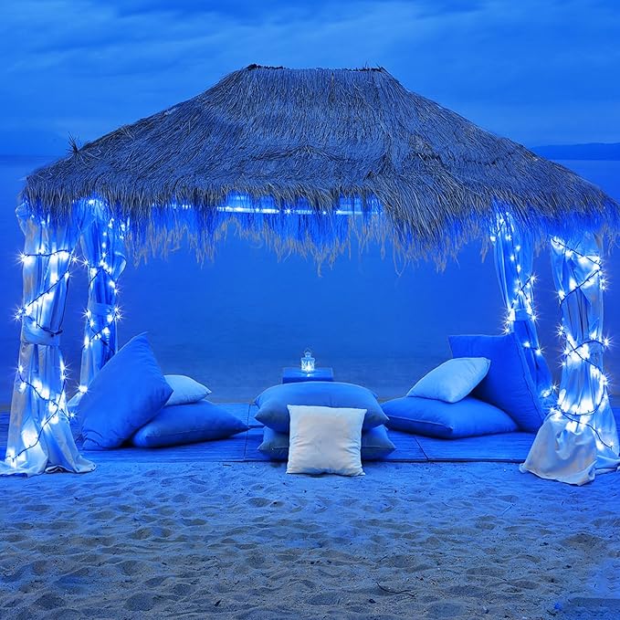 100FT 300 LED Christmas Lights Outdoor, Blue Christmas Tree Lights with 8 Modes Waterproof, Plug in Green Wire String Twinkle Light for Indoor Xmas House Patio Yard Holiday Decorations