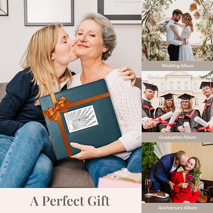 Old Town Bonded Leather Photo Album, Large Leather Scrapbook, Expandable Scrapbook Album 12x12 Double-Sided White Paper Pages and Optically Clear Pockets, Faux Suede Lining, Navy