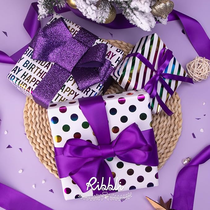 Ribbli Purple Double Faced Satin Ribbon,1” x Continuous 25 Yards,Use for Craft Bows Bouquet, Gift Wrapping, Wedding Decoration, Floral Arrangement