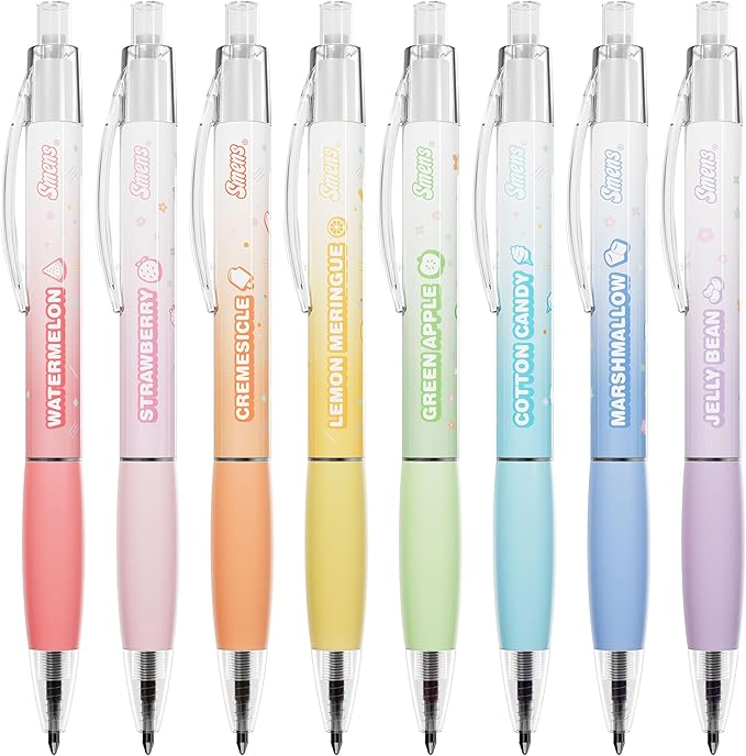 Simply Delightful Smens - Patented Gourmet Scented Black Gel Ink Pens, Medium Point, 8 Count - Fun, Cute, Cool, Smelly Pens for Kids