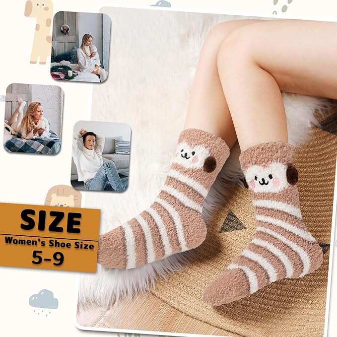 COOPLUS Fuzzy Socks for Women Warm Fluffy Cozy Winter Soft Home Slipper Socks (5 Pairs)