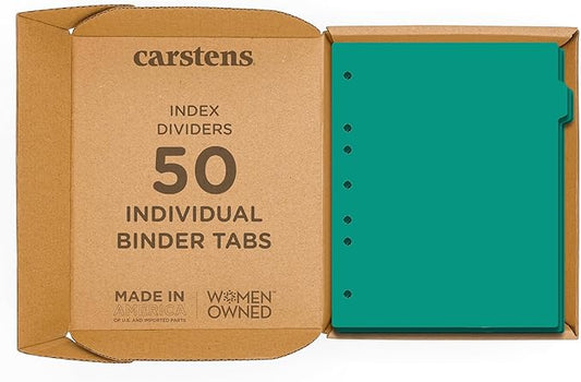 Carstens - Heavy Duty Plastic Ring Binder Dividers, Side Tab, 1/9 Cut, Tab 2 Position, US Letter, Turquoise, Case of 50, (2618-02CS) - Ideal Medical Chart Dividers or Index Tabs for 3 Ring Binders