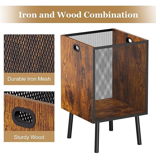 8.5 Gallon Retro Wooden Trash Can with Metal Mesh – Large Wastebasket with Handles & Legs | Under Desk Trash Can for Office or Home | Breathable Garbage Can | Stylish Office Waste Basket