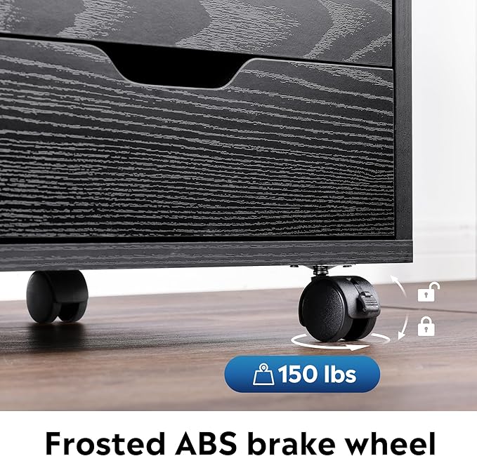 DEVAISE Mobile File Cabinet, 5-Drawer Wood Dresser Chest with Door, Printer Stand for Home Office, Black