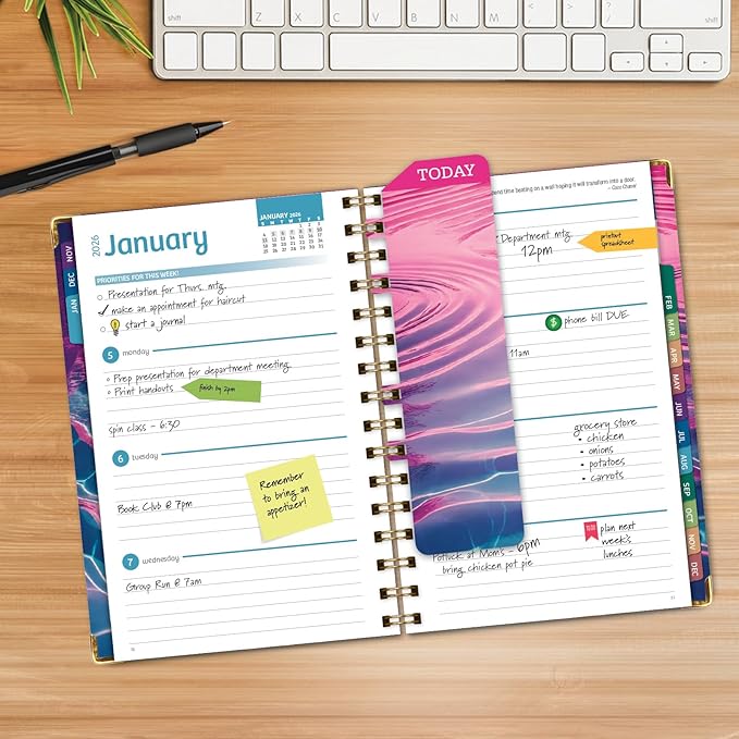 HARDCOVER 2026 Planner, 5.5"x8": 14 Months (November 2025 - December 2026), Daily Weekly Monthly Planner, Yearly Agenda, Bookmark, Pocket Folder and Sticky Note Set (Summer Bliss)