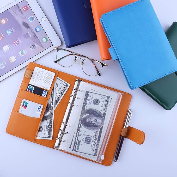 Antner Budget Binder with Zipper Envelopes, Money Organizer for Cash, Cash Envelopes for Budgeting, Budget Planner Savings Binder with Cash Envelopes & Colorful Stickers for Money Saving, Dark Yellow