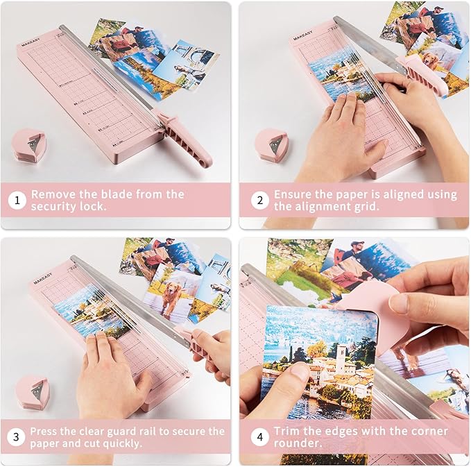 MAKEASY Paper Cutter 12 Inch, Guillotine Paper Cutter with 8 Sheet Capacity, Heavy Duty Paper Cutter for Cardstock, Paper Trimmer for Crafting, Classroom and Office, Pink