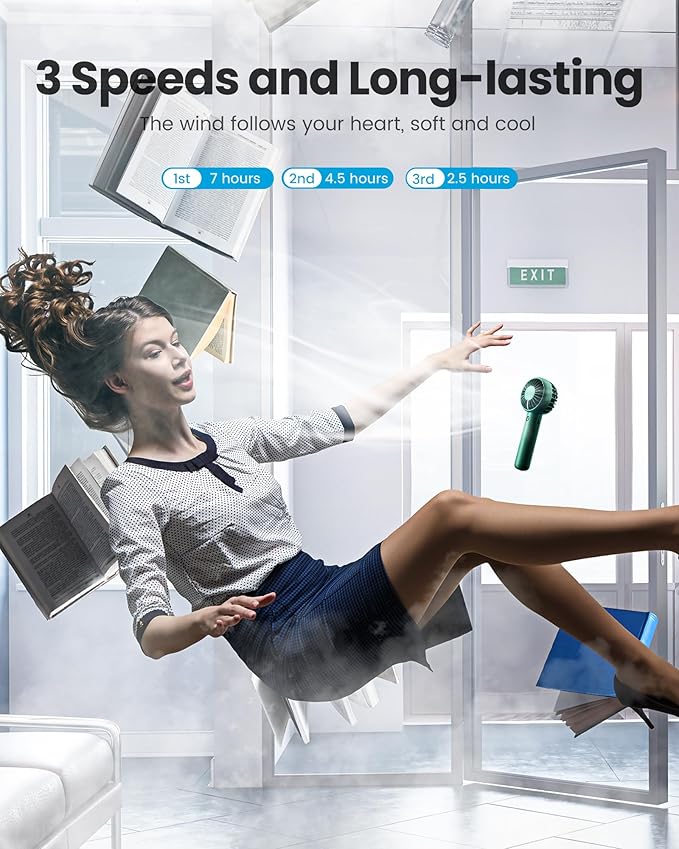 Gaiatop Mini Portable Fan, Navy Green, Cute Design, Rechargeable Battery, Handheld and Desktop, Small and Light