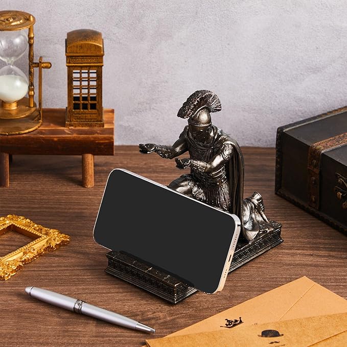 Spakon Knight Pen Holder with 2 Pens Resin Desk Organizers and Accessories Funny Executive Pen Stand Fancy Cool Office Gadgets Cool Desk Decorations for Men Home Supplies (Roman,Bronze)