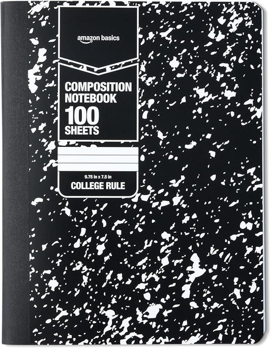 Amazon Basics Composition Notebook, College Ruled, 100 Sheets, 9.75" x 7.5", 1 pack, Marble Black