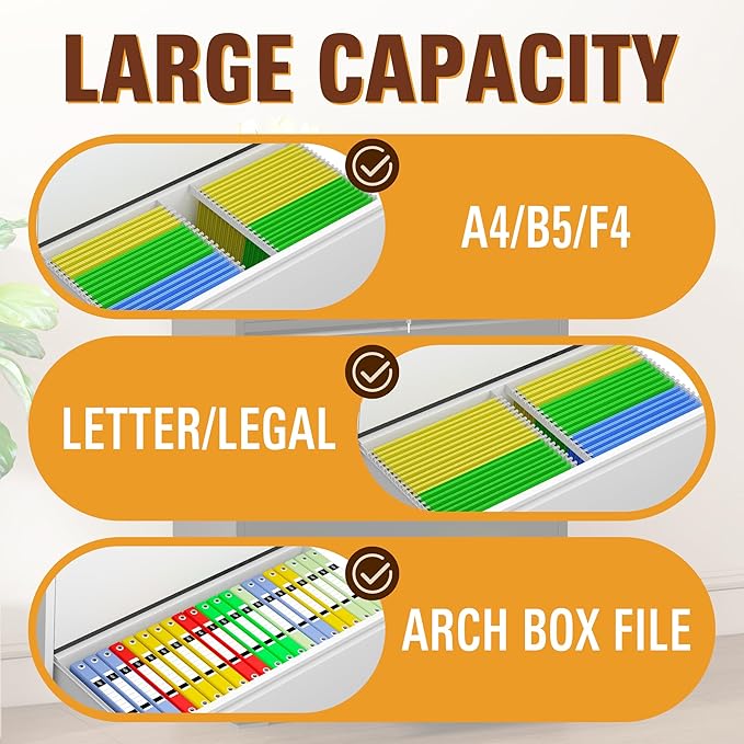 5-Drawer Lateral File Cabinet with Lock, Black Metal Filing Cabinet for Office or Home – Secure Storage for Letter/Legal/A4/F4 Documents, Easy to Assemble Locking File Organizer (White, 5 Drawer-64"H)
