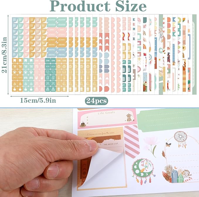 1700+Bosnian Style Planner Stickers Set, Planner Accessories Kit for Women, 24 Sheets Calendar Stickers for Journals, Bullet Planning, Scrapbooking