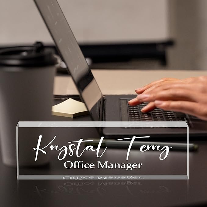 Personalized Name Plate for Desks, Custom Desk Name Plates, Acrylic Name Plate Office Desk Accessories, Personalized Office Gifts for Coworkers Teachers, Employee Appreciation Gifts (Engraved)