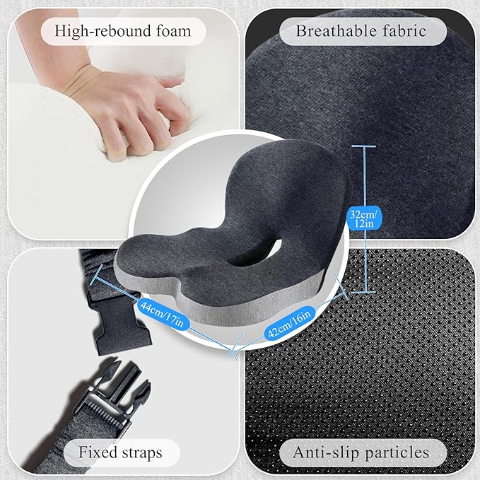 Seat Cushion for Truck Driver, Memory Foam Truck Seat Cushion with Adjustable Strap – Ergonomic Back Support & Sciatica Relief for Long Drives, Semi Truck Accessories