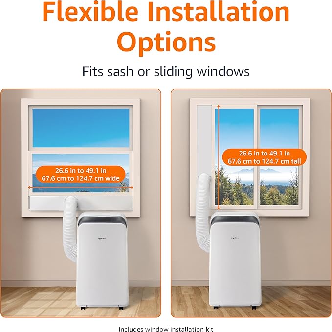 Amazon Basics 4-In-1 Portable Air Conditioner, 13500 BTU (ASHRAE), Cools Up to 550 Sqf, Portable AC with Cool/Heat/Dry (Dehumidifier)/Fan-Only Functions, Auto Mode, Sleep Mode, Timer, White