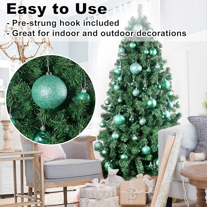 Teal Set of XL (4.0") 4PCS Christmas Balls - Christmas Tree Decoration Ornaments Shatterproof Hanging Balls for New Year Easter Valentine Holiday Decorations