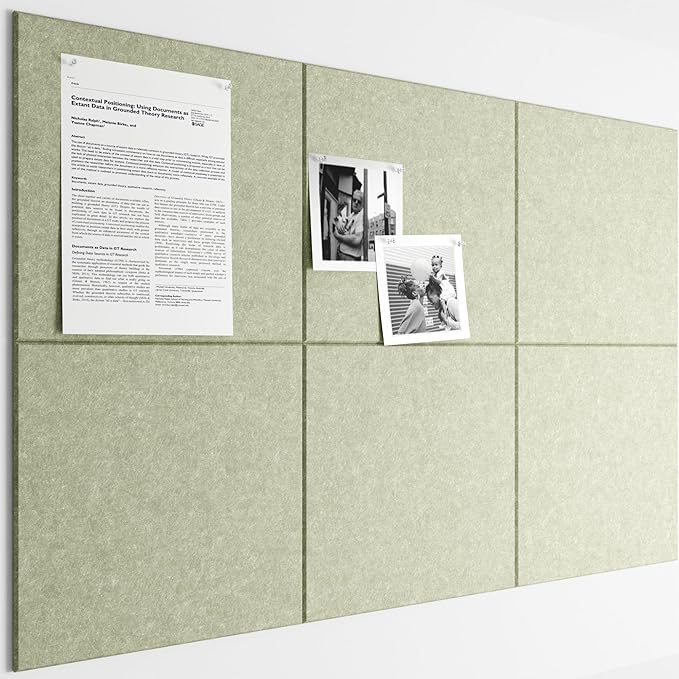 Bumusty Large Cork Board 36"x24" Alternative - 6 Pack Felt Wall Tiles with 40 Safe Removable Adhesive Tabs, 30 Pushpins, Cork Boards for Walls Pin Board Bulletin Board Office Decor (Sage)