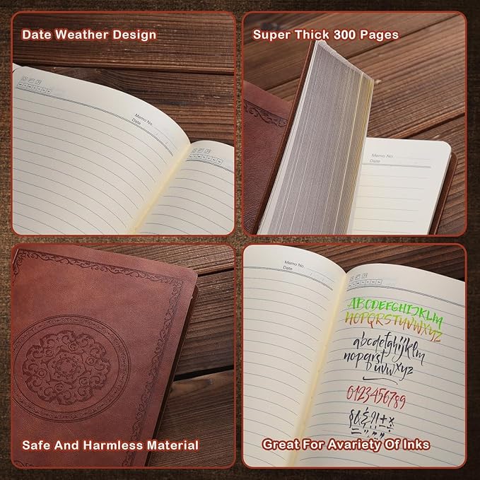 2025 Leather Vintage Journal Notebook,300 Pages,Leather Softcover Lined Journal Notebooks for Women Men,Notebook Journals for Writing Travel,Business,Office,5.7'' X 8.3'',Brown