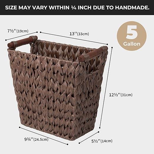 GRANNY SAYS Woven Trash Basket, Brown Wastepaper Basket with Handles, Wicker Bathroom Trash Can for Dorm Laundry Room, 2-Pack, 13" x 7 ½" x 12 ½"