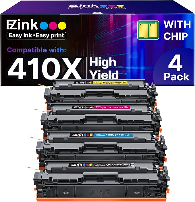 E-Z Ink 410X Toner Cartridges Compatible for HP 410X 410A CF410X CF411X CF412X CF413X to Use with HP Color Laserjet Pro MFP M477fdw M477fdn M477fnw Pro M452dn M452nw M452dw (with Chip -B/C/Y/M)