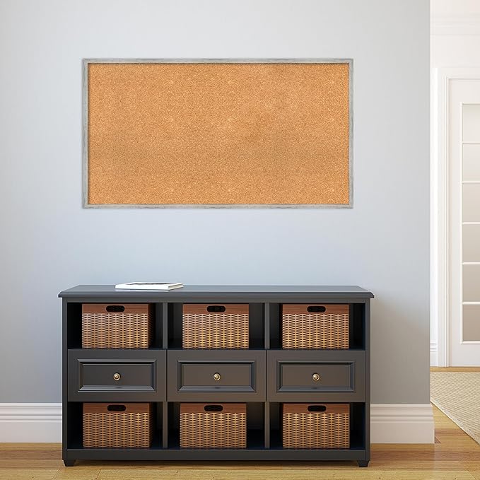 Amanti Art Natural Cork Board for Wall, 25x45 Vision Board with White Frame, Oversize Corkboard Office Decor for Home Organization, Cottage Corkboard Pinboard to Display Items for Home Organization