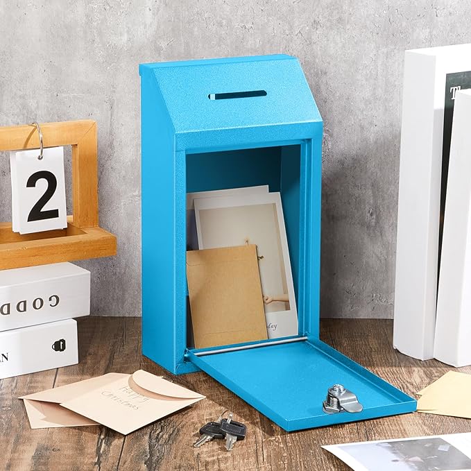 Metal Donation Cash Box Collection Safe Suggestion Box with Lock Wall Mounted Mailbox Delivery Ballot Container for Home Office Outdoor Door