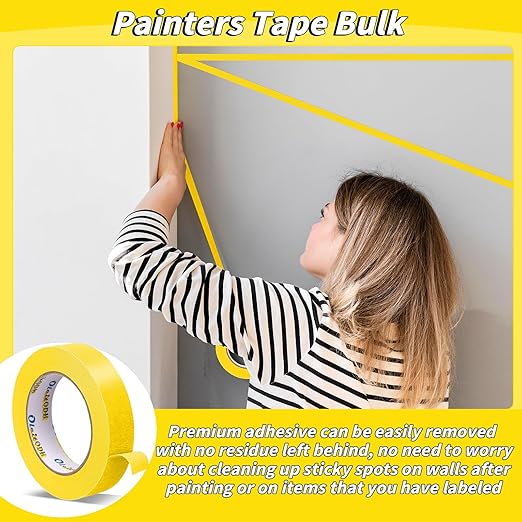 42 Rolls Yellow Painters Tape Bulk 1 inch x 55 Yards, Total 2310yd, Painters Masking Tape No Residue Wall Painting Tape Artist Tape Trim Edge Finishing Tape for Wall Painting Decoration DIY Supplies