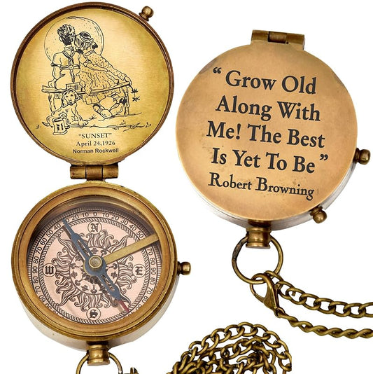 grow old along with me engraved compass with norman rockwell "sunset" engraving, valentine gift, anniversary gift, birthday, long distance, love, Sorry, Keepsakes, old memories, Love momentos
