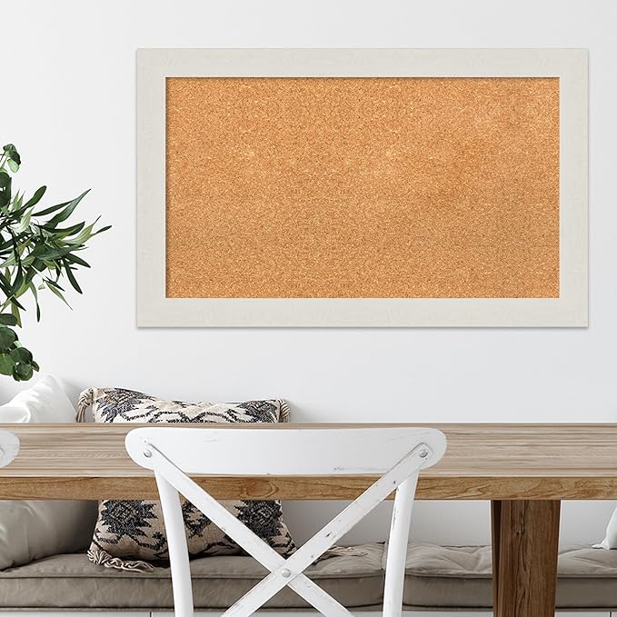 Amanti Art Natural Cork Board for Wall, 19x31 Vision Board with White Frame, Medium Corkboard Office Decor for Home Organization, Country Rustic Corkboard Pinboard to Display Items for Home